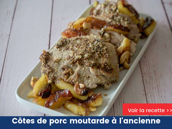 Côtes de porc moutarde à l'ancienne et pomme caramélisées